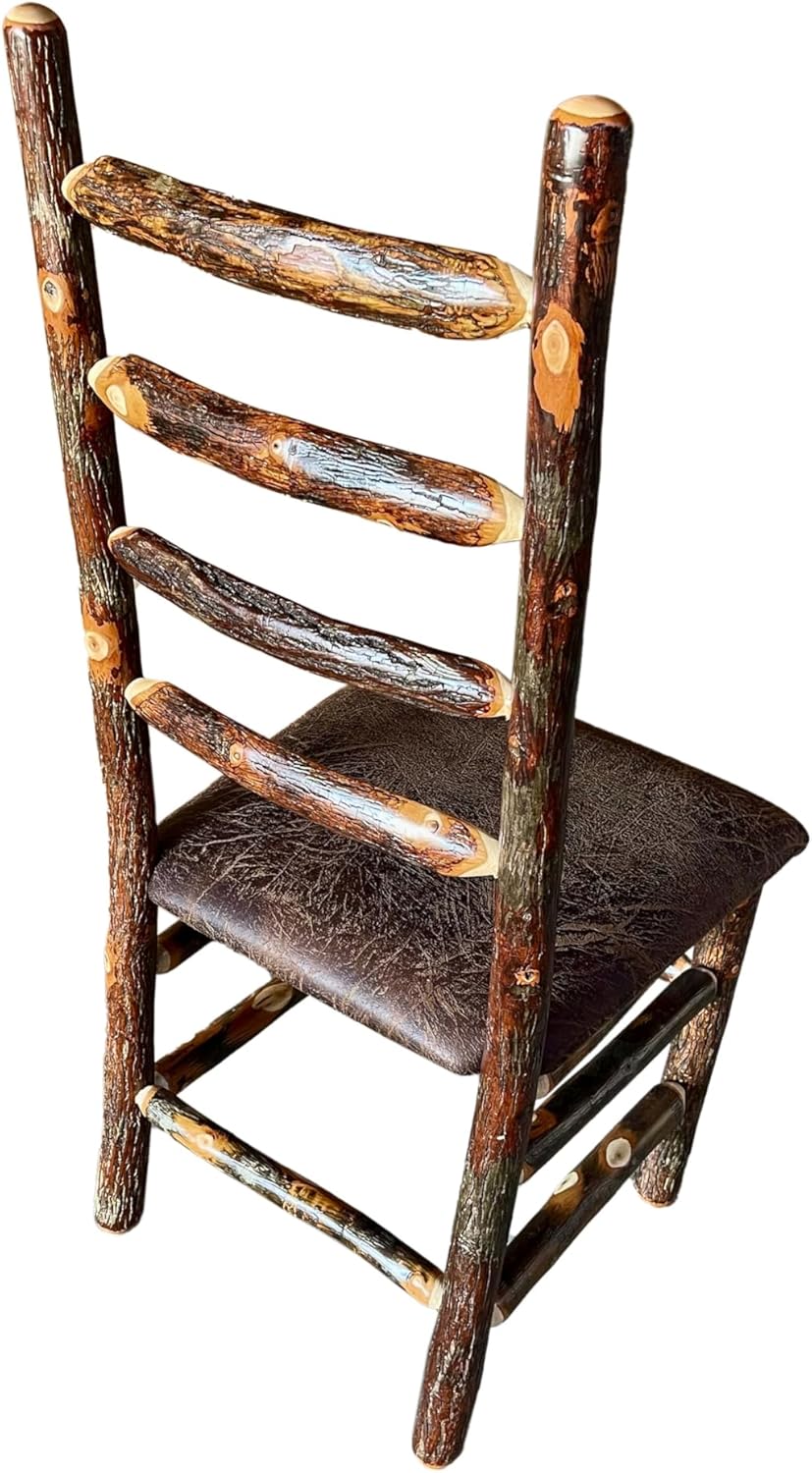 Wood Ladder Back Chairs Set of 2 - Rustic Dining Chairs Hickory - Wooden Cabin Furniture
