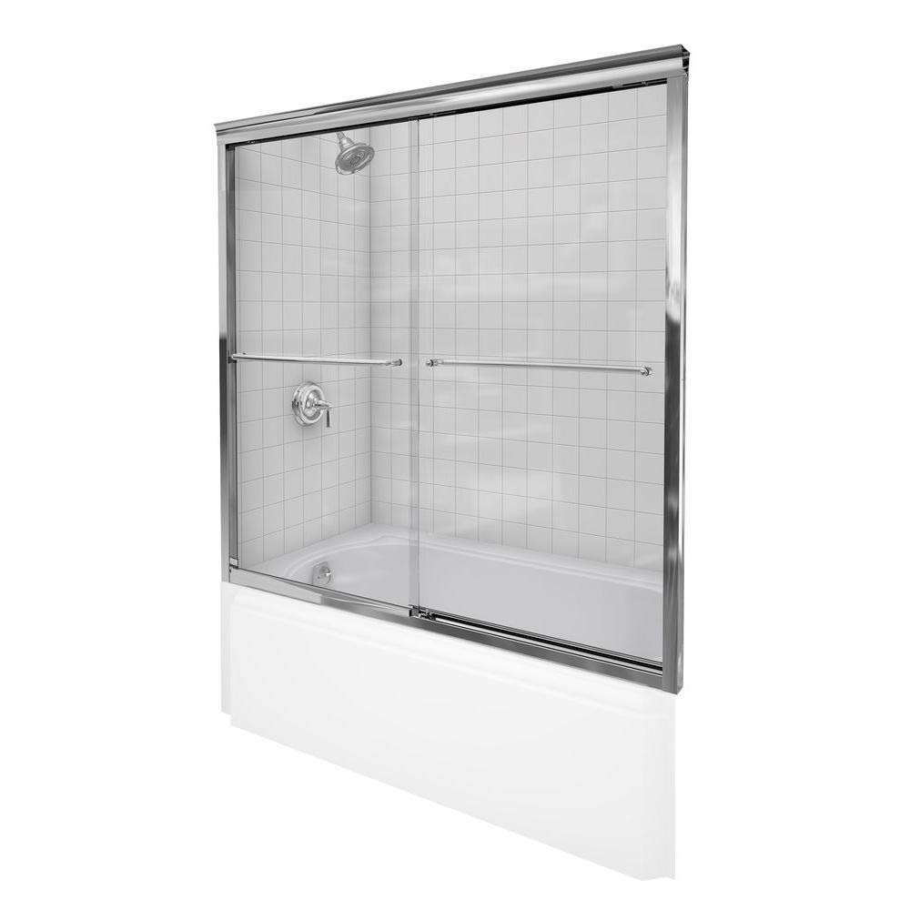 KOHLER K-702202-L-SHP Fluence Frameless Bypass Bath Door, Bright Polished Silver