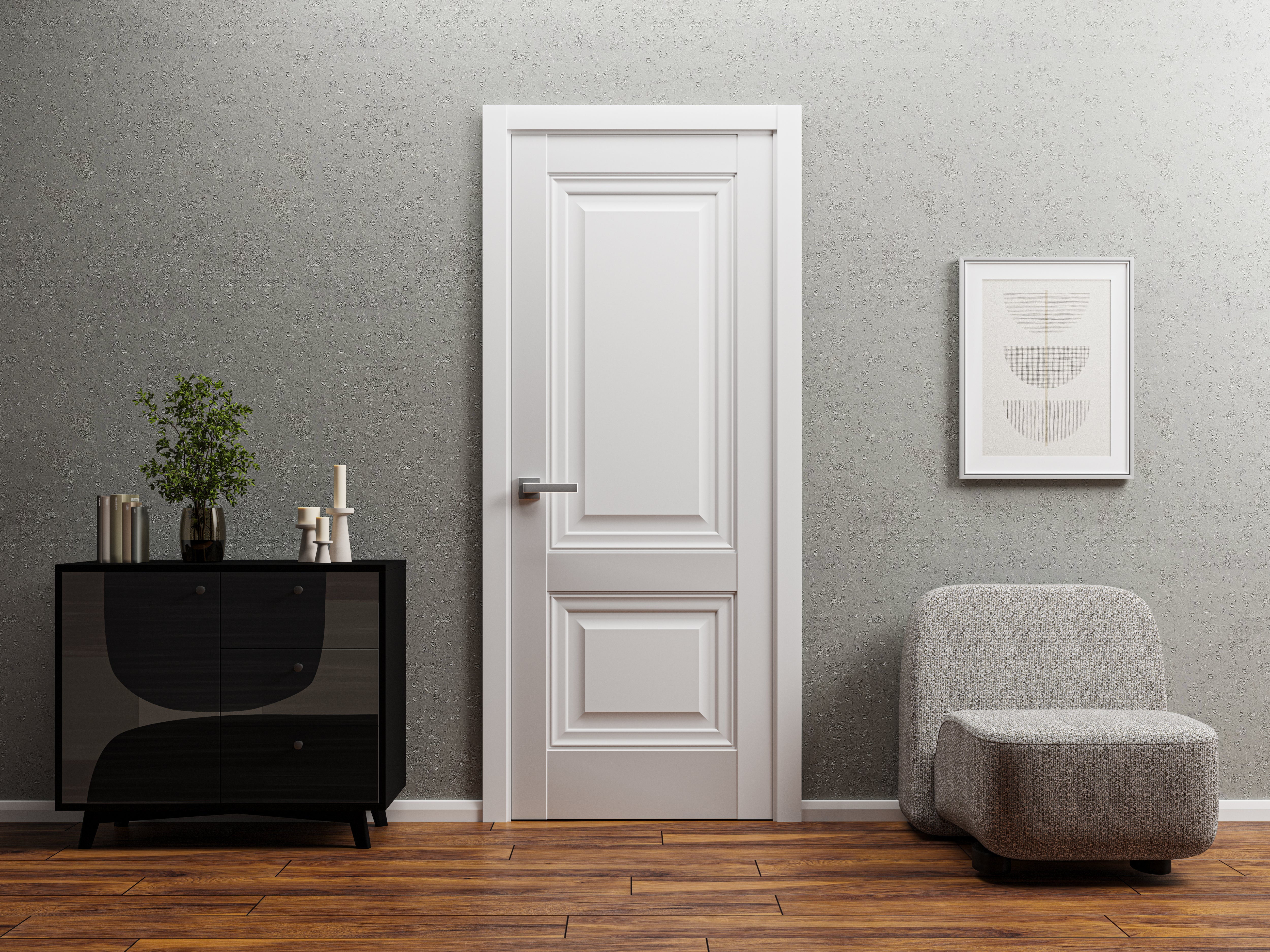 Solid French Double Doors 64 x 96 inches | Sete 6933 Light Grey Oak with Frosted Glass | Wood Solid Panel Frame Trims | Closet Bedroom Sturdy Doors
