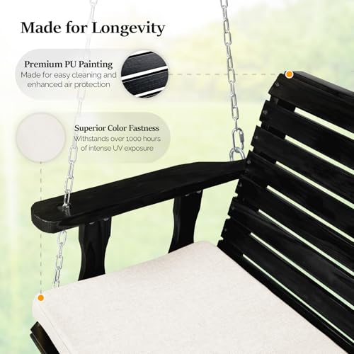 VINGLI Heavy Duty 880 LBS Patio Wooden Porch Swing Outdoor with Extra Cushion, Farmhouse Hanging Bench Tree Swing with Adjustable Chains for Yard | Garden | Lawn | Balcony (5 FT, Rustic)