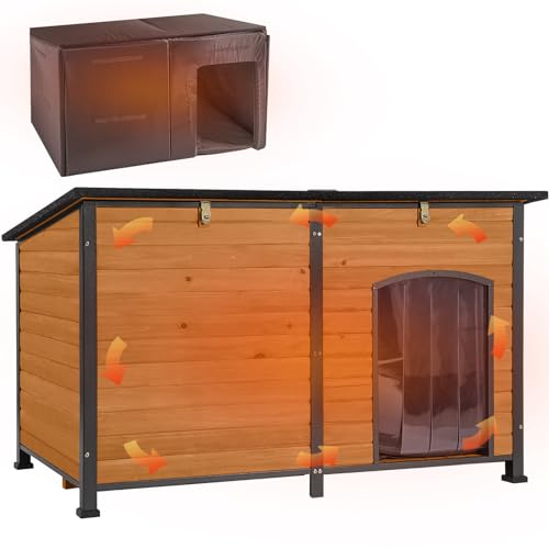 Aivituvin Outdoor Dog House 59" Extra Large Insulated Dog Kennel with Insulation Liner for Winter,All-Around Iron Frame