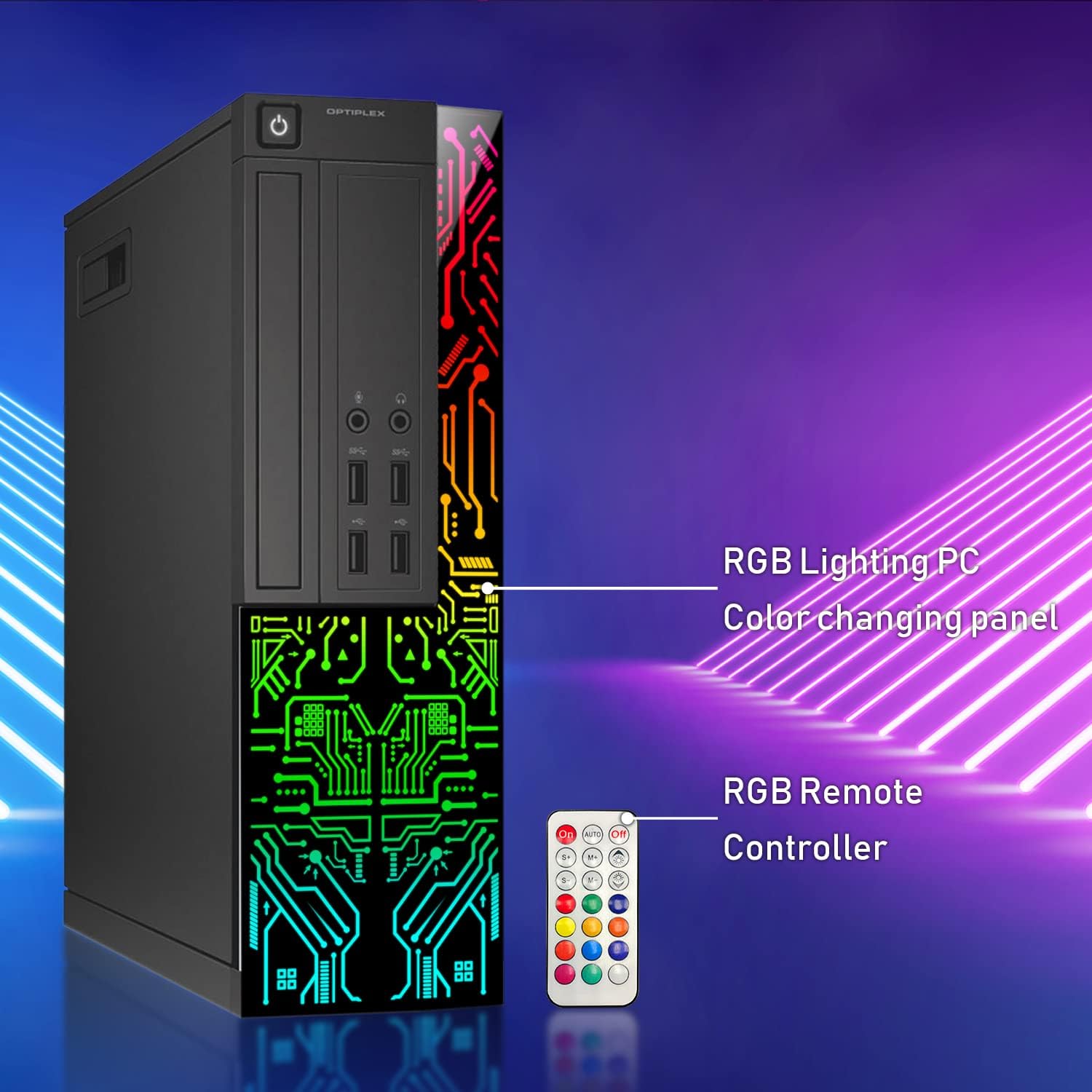 Dell OptiPlex Desktop Customized RGB Lights Computer, Intel i5 Quad-Core Processor 3.20GHz, 8GB RAM, 256GB SSD, DisplayPort, Wi-Fi, Windows 10 - (Renewed)
