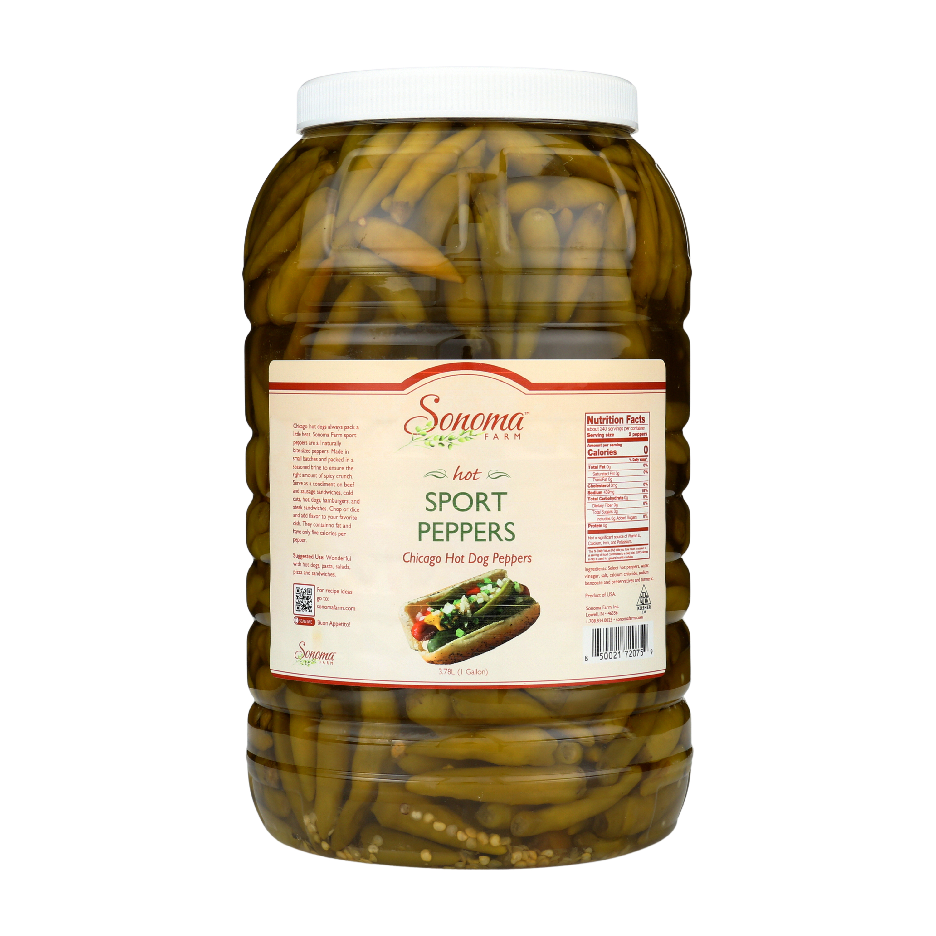 Sonoma Farm | Hot Sport Peppers | Chicago Hot Dog Topper | Bulk - 1 Gallon / 128 Ounces
