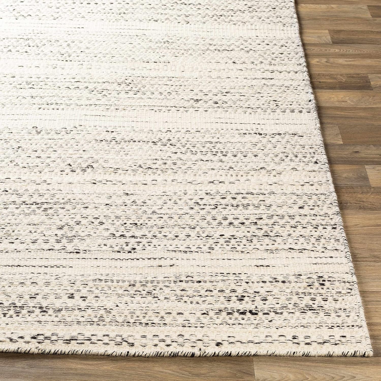 Hauteloom Williford Natural Fiber Contemporary Living Room Bedroom Large Area Rug - Moroccan Farmhouse -100% Wool - Handmade Handwoven Carpet - Bohemian No Pile - Black, Cream, Beige - 8'10" x 12'