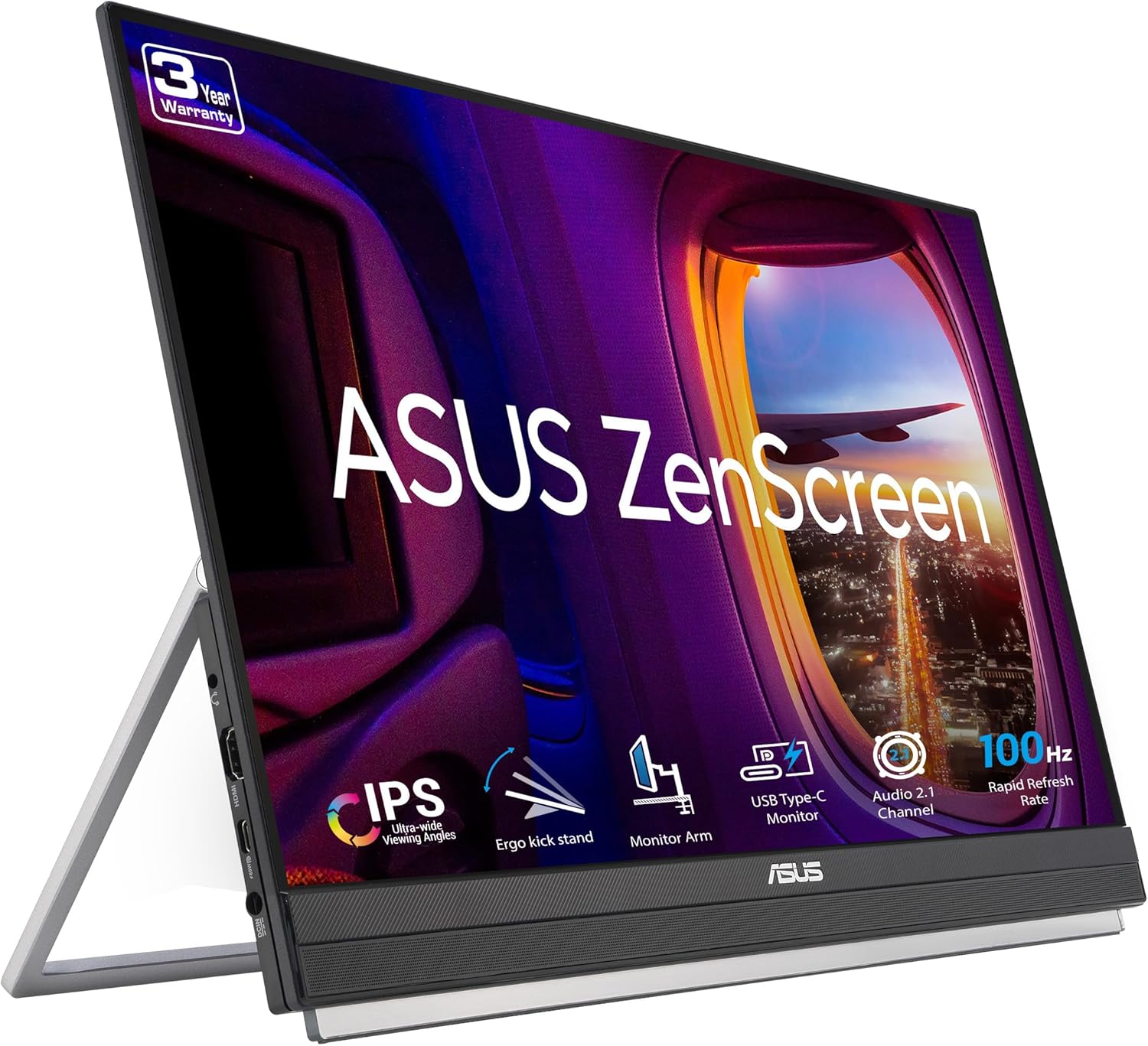 ASUS ZenScreen 22” (21.5 viewable) 1080P Portable Monitor (MB229CF) – Full HD, IPS, 100Hz, USB-C, Eye Care, Speakers, Carrying Handle, Kickstand, C-clamp Arm, Partition Hook, Subwoofer, 3 yr warranty