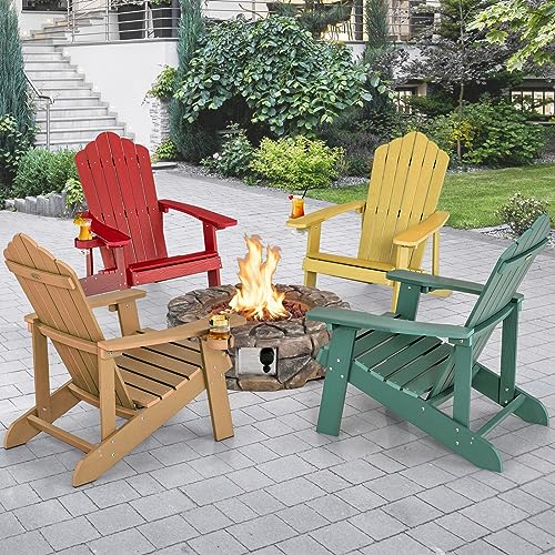 ORALNER Outdoor Adirondack Chair with Cup Holder, Plastic Resin Outdoor Deck Chair, 380 LBS Capacity, for Patio, Backyard, Porch, Balcony, Poolside, Garden, Lawn, Firepit (1, Black)