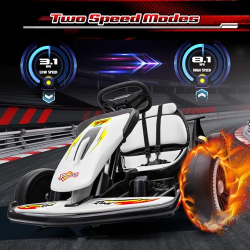 24V Electric Go Kart for Kids, 400W Drift Cart with EVA Tires, High/Low Speed, Max Speed 8.1 MPH, Music, Wireless, Electric Crazy Go-Kart Outdoor Ride on Toy for Kids Ages 6+, Red