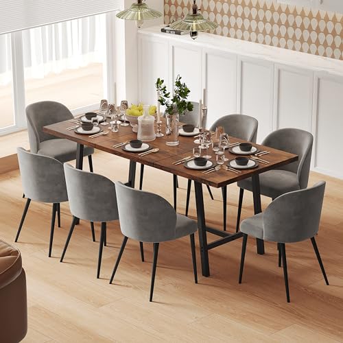 71" Dining Table for 6 to 8 People, Large Farmhouse Wood Kitchen Table with Strong Metal Frame, 350 Pound Capacity Legs - Rustic Brown