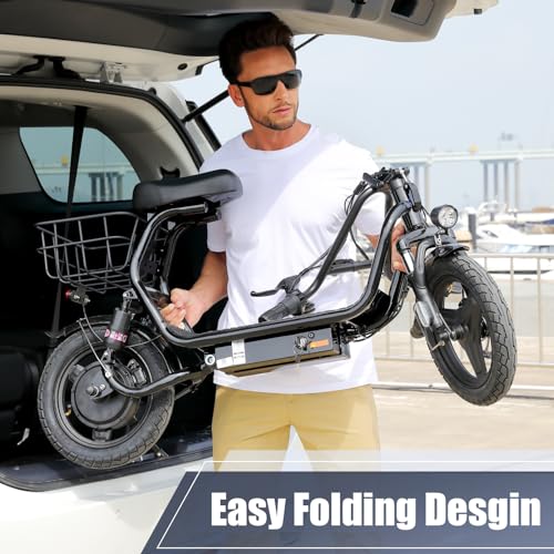 Caroma Peak 500W/800W/1200W Electric Scooter with Seat, Max 15/20/30Miles Range&20MPH, 14" Tires Foldable Adult Electric Scooter with Basket for Pets & Cargo, Dual Shock Absorbing Ebike for Commuting