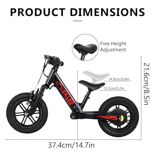 Spacewalk Electric Bike for Kids, 100W Electric Balance Bike Ages 3-5 Years Old, Kid Electric Motorcycle with 3 Speed Modes, 12 inch Inflatable Tire and Adjustable Seat