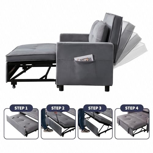 Loveseat Pull Out Couch,2 in 1 Upholstered Convertible Folding Sofa Bed,Small Futon Sofa Bed,Pull Out Sleeper Sofa Couches with Storage Pocket for Small Spaces,Living Room,Apartment(Dark Grey)