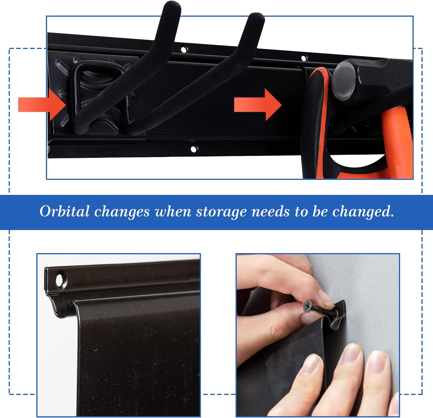 Heavy Duty Tool Storage Rack,Strengthen Garage Tool Organizer Wall Mount,Steel Garage Storage System,Steel Garage Storage System with Wall Hooks and Hanger,Shovel Holder Wall Mount For Shovel Holder Pack of 2