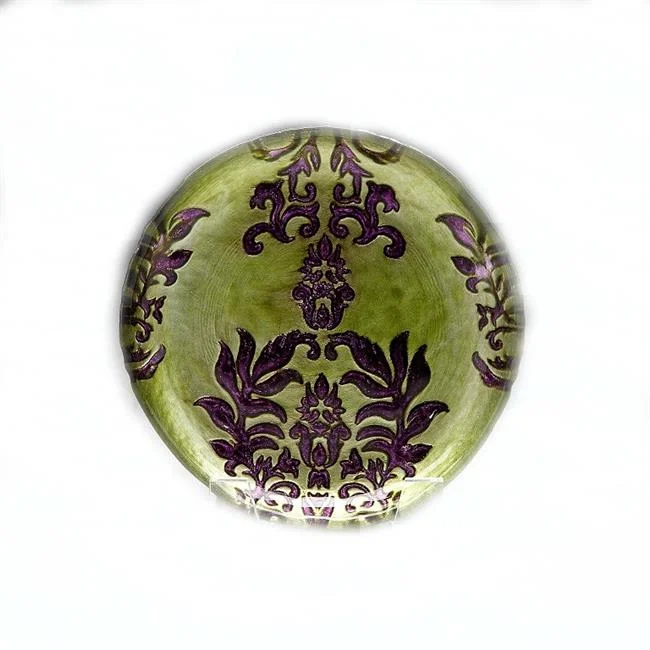 Red Pomegranate  Damask 6 in. Green Purple Plate - Set of 4