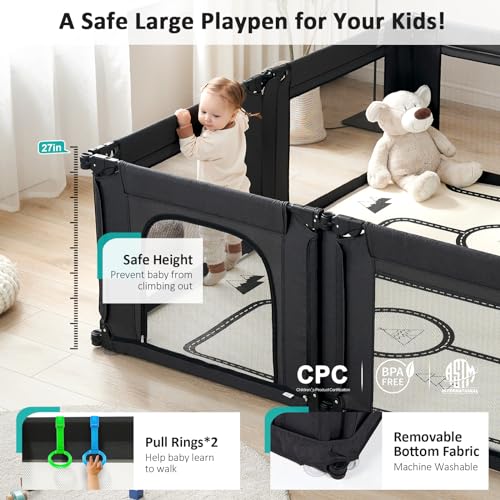 Doradotey Baby Playpen, Shape &Size Adjustable Large Baby Playard for Babies and Toddlers, Foldable Playpen Baby Fence Indoors Play Center Yards, Breathable Mesh Anti-Fall Play Pen 79x71, Black