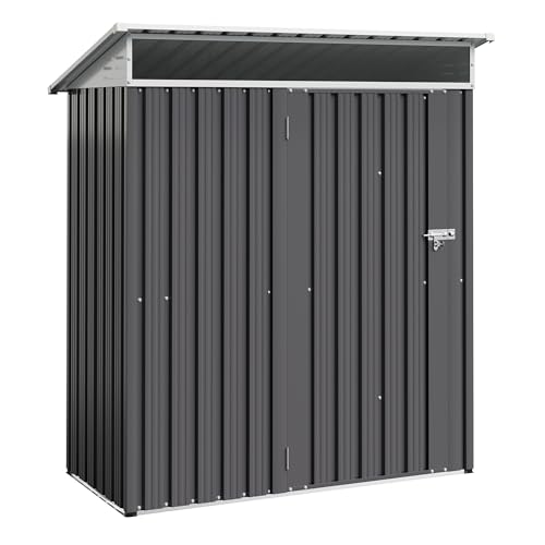 Shintenchi 5x3 FT Outdoor Storage Shed with Window, Outdoor Waterproof Storage Shed Metal Garden Shed with Lockable Single Door,Weather Resistant Tool Storage House Shed for Garden,Backyard,Slate Gray