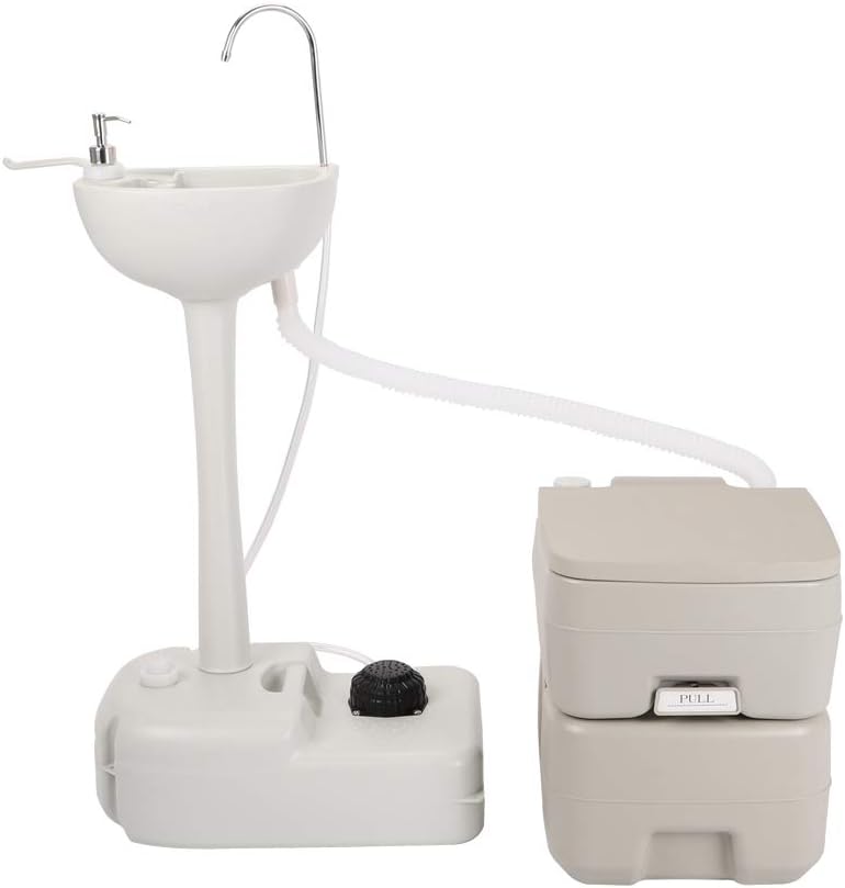 Upgraded Portable Sink and Toilet Combo| Self-contained 5 Gal Hand Washing Station & 5 Gal Flushing Toilet, Perfect for Camping/RV/Boat/Road Tripper/Camper, Detachable & Lightweight Removable, Compact