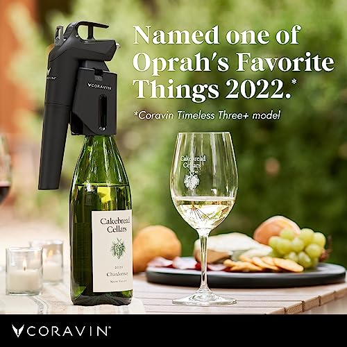 Coravin Timeless Three Plus Wine Preservation System - By-the-Glass Wine Saver - With 2 Pure Argon Gas Capsules & Wine Aerator - Black