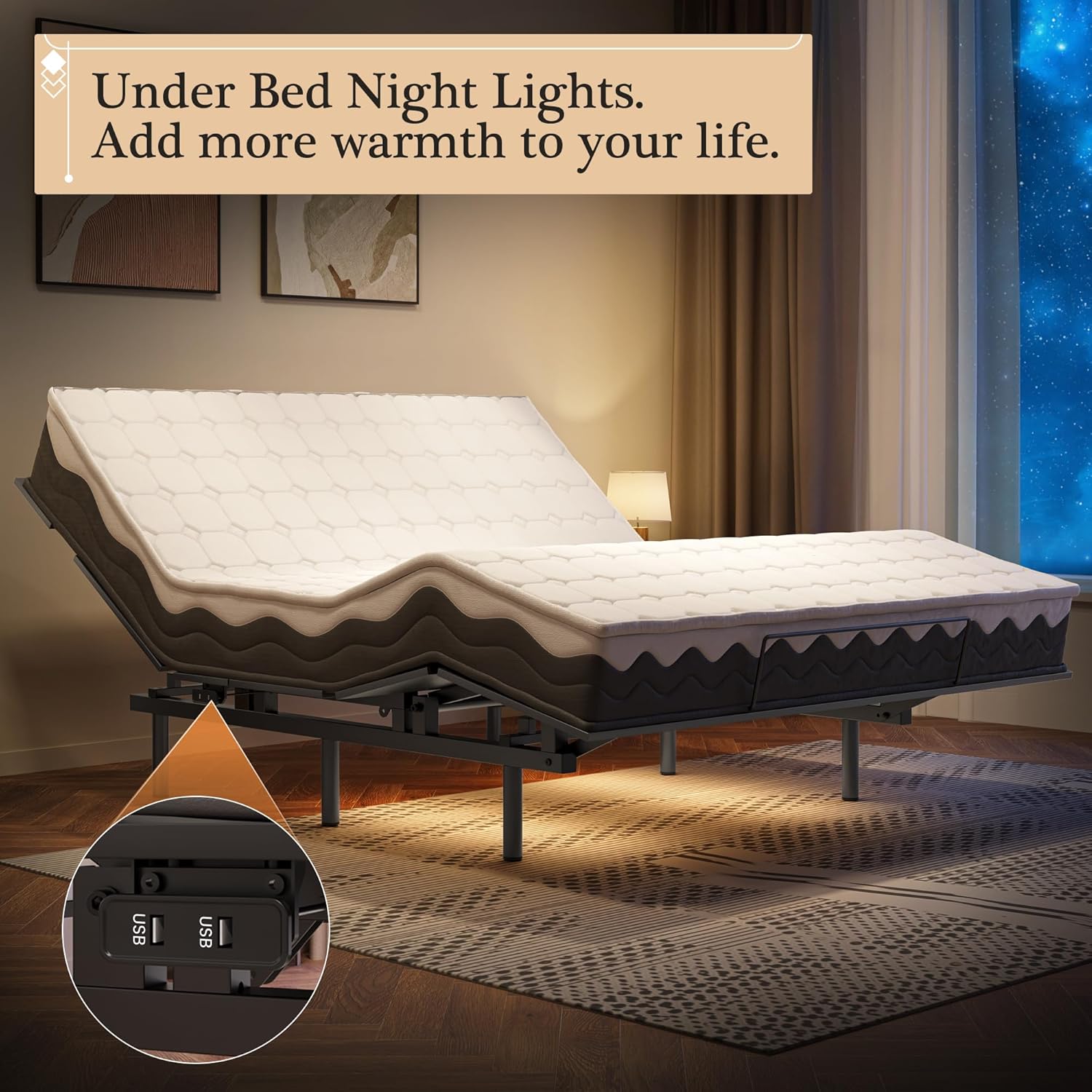 Adjustable Bed Frame -Wireless Remote -Memory Function -Adjustable Bed Base -Head and Foot Lift Incline -Zero Gravity -Quiet Motorfor Lying Down, Reading, Watching TV,Fatigue,Backache[QUEEN]