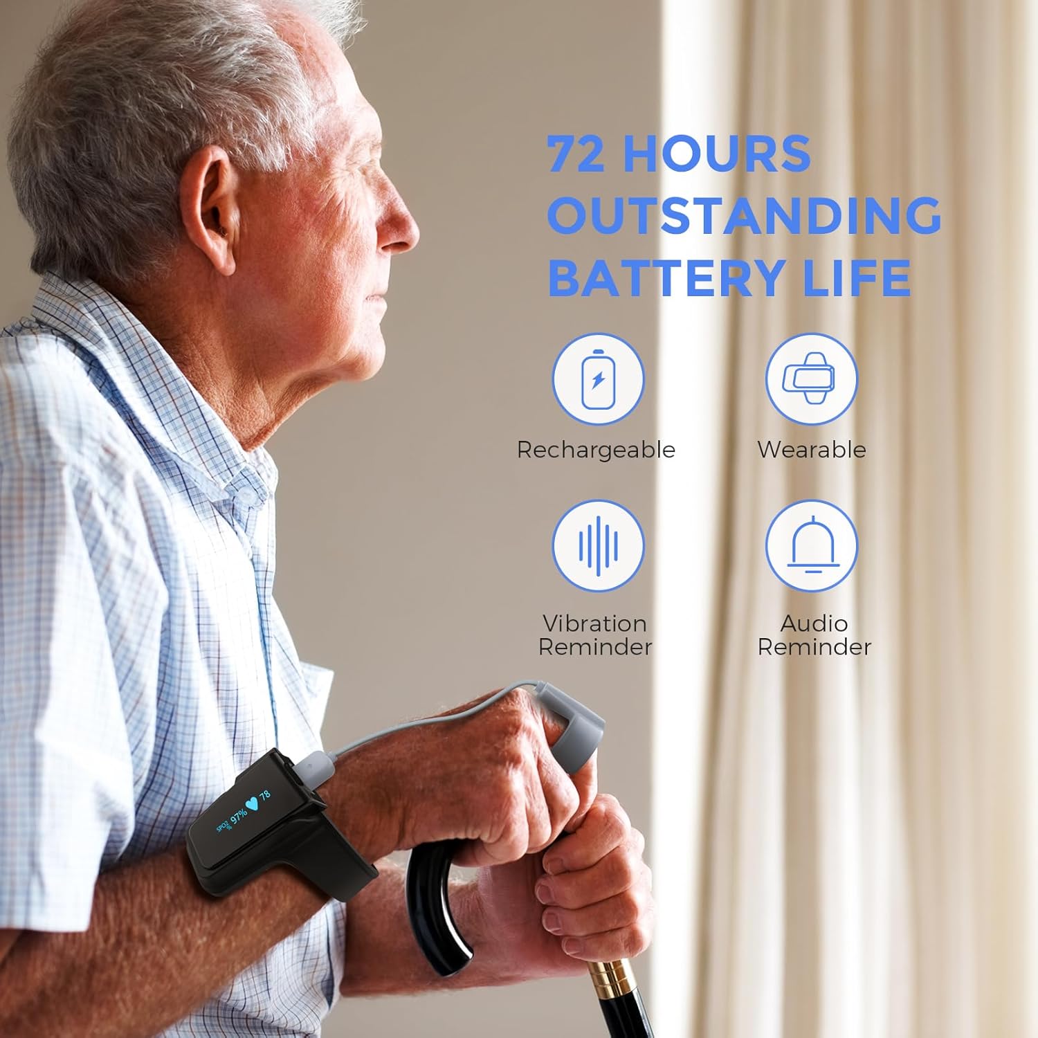 Continuous Wrist Pulse Oximeter, Blood Oxygen Saturation Monitor with Smart reminder, Bluetooth, 72 Hours Endurance Tracking SpO2 and Pulse Rate, Checkme O2 Max with PC Software & APP