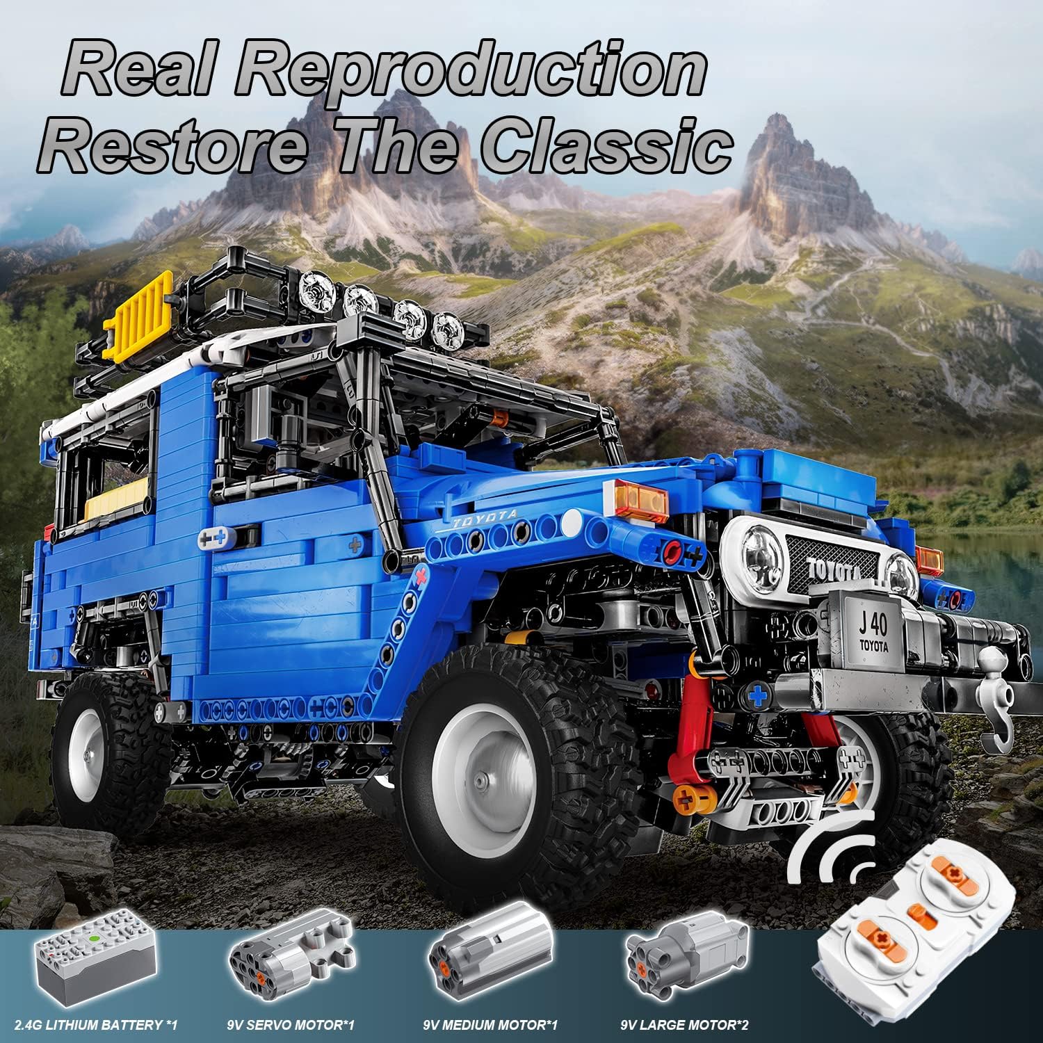 MINEBRICKS Technic Toyota FJ40 Building Set, 1:12 Scale Classic Model Car Kit Gift for Teens and Adult, High-Performance Remote and APP Controlled Toy Vehicles (2101 Pieces)