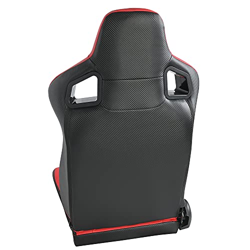 2PCS Racing Seats, Universal PVC Leather Bucket Seats Sport Pair Adjustable Seats with Sliders (Black & Beige/Tan Brown)