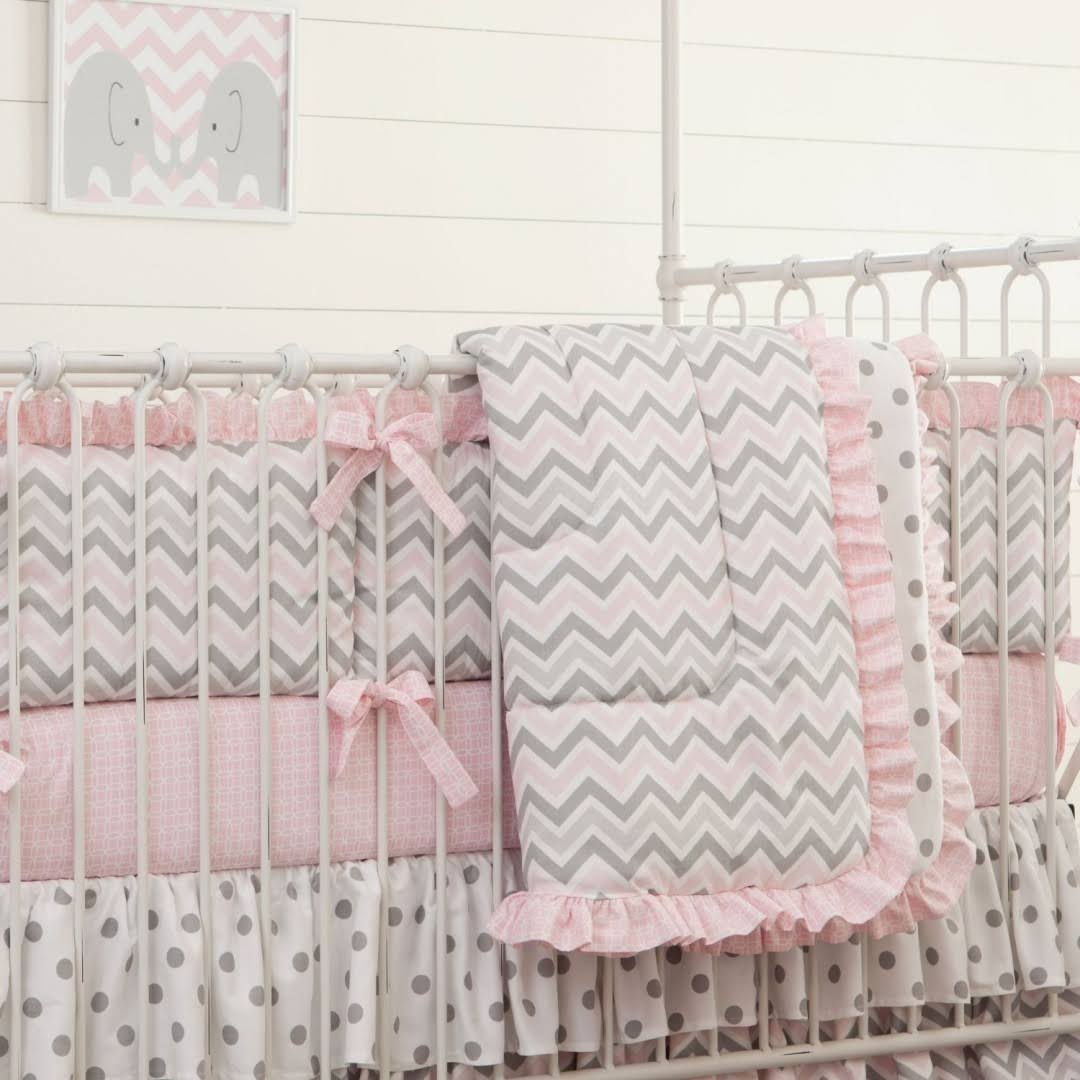 Carousel Designs Pink and Gray Chevron Crib Comforter