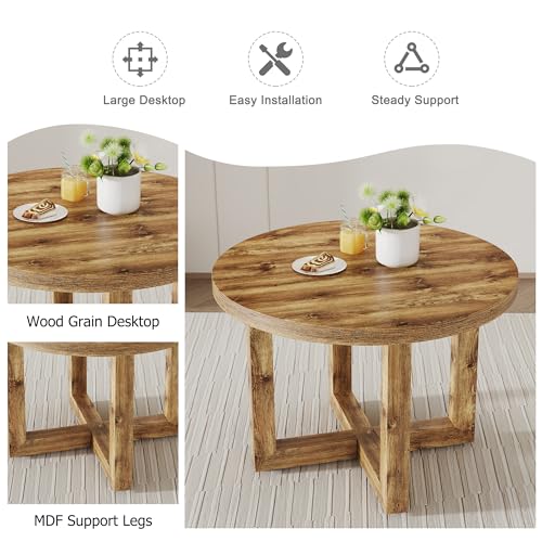Round Dining Table Set for 4, Modern Kitchen Table and Chairs Set for 4 Wood Dining Set Reception Table Set Upholstered Chair for Dining Room (Brown-B, Wood Table + 4 Chairs)
