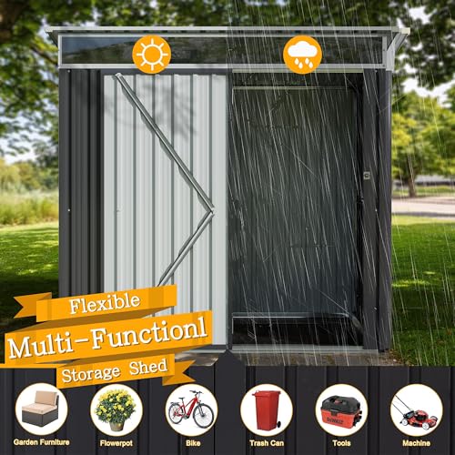 Shintenchi 5x3 FT Outdoor Storage Shed with Window, Outdoor Waterproof Storage Shed Metal Garden Shed with Lockable Single Door,Weather Resistant Tool Storage House Shed for Garden,Backyard,Slate Gray