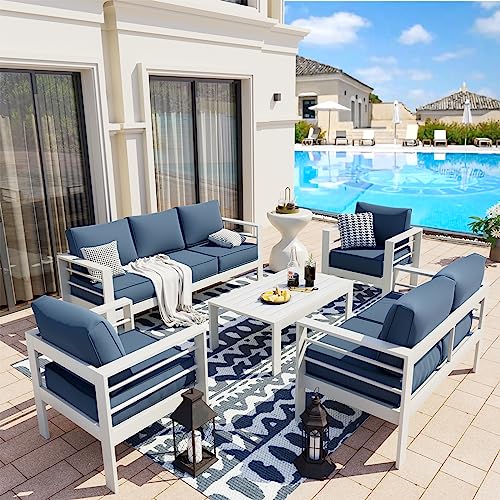 UDPATIO 8 Piece Aluminum Patio Furniture Set, Oversized Modern Outdoor Furniture Set with Olefin Fabric Cushion for Patio Deck Backyard, Dark Grey(with Waterproof Covers)