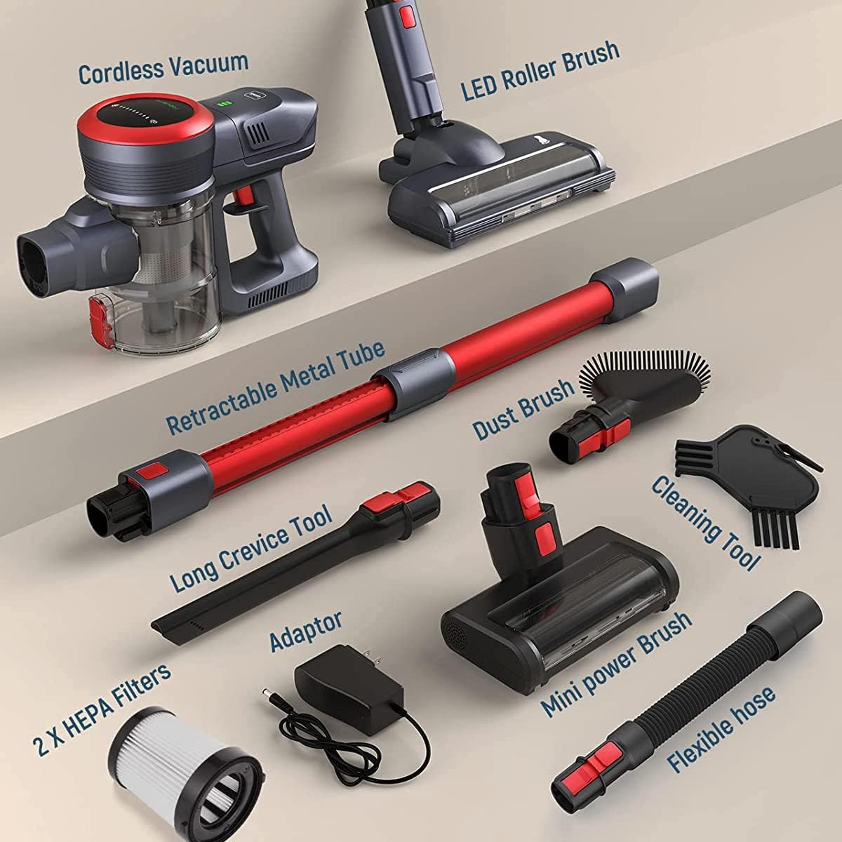 Fabuletta 10-in-1 Cordless Vacuum Cleaner - 24Kpa 250W Brushless Motor Stick Vacuum, Up to 45 Mins Max Runtime Detachable, Led Display, Lightweight Vacuum for Carpet Hard Floor Pet Hair