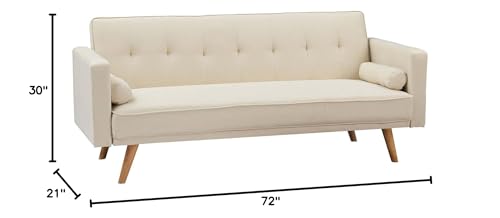 TMEOSK 71” Convertible Futon Sofa Bed, Folding Couch Loveseat Sofa with 2 Throw Pillows, Upholstered Recliner Sleeper Sofa Bed with Removable Armrests for Home Living Room Dorm Office (Beige)