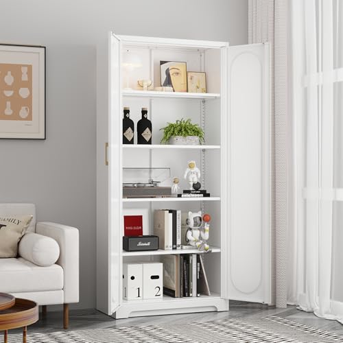 71" Tall Metal Storage Cabinet, Kitchen Pantry Storage Cabinets with Doors and 4 Shelves, White Pantry Cabinet, Utility Kitchen Cupboard, Large Steel Cabinets for Dining Room, Office, Living Room