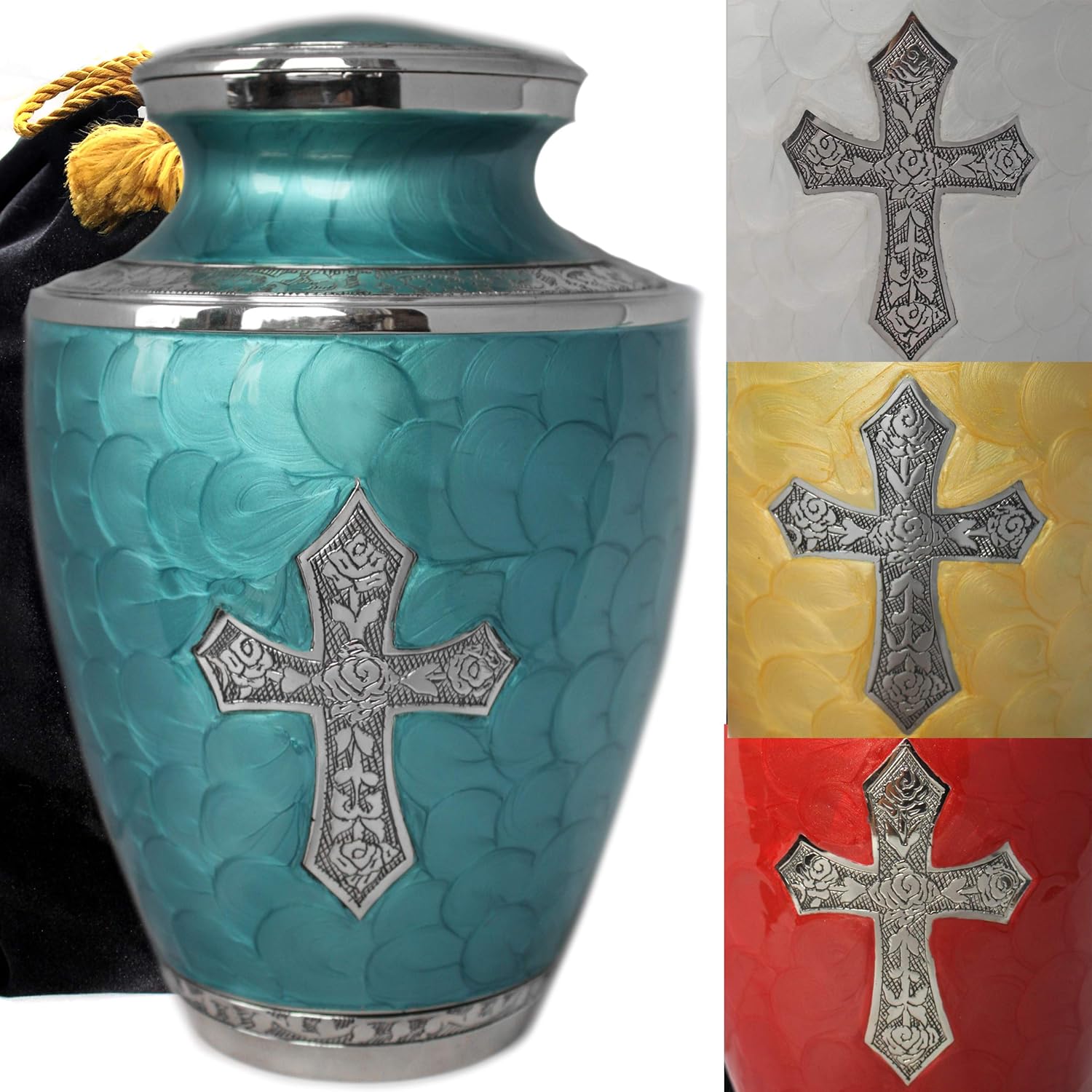 Glory to God Catholic/Christian Cross Cremation Urns for Adult Ashes for Funeral, Burial, Niche or Columbarium, 100% Brass, Cremation Urns for Human Ashes Adult 200 Cubic Inches (Large, Ocean)