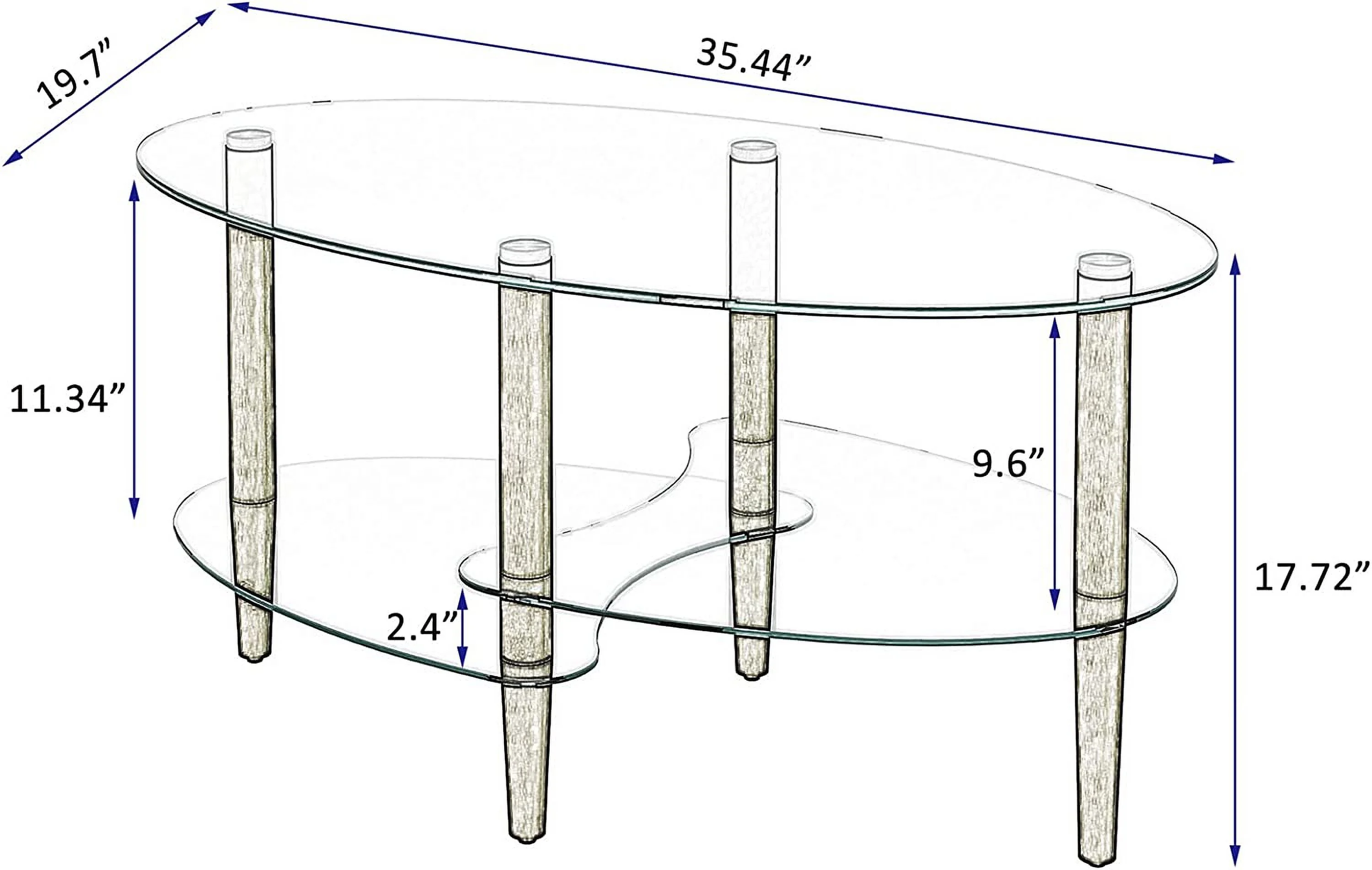 Glass Coffee Table  Oval Glass Coffee Table  Transparent Glass Coffee Table  Oak Wood Leg Tea Table  3-Layer Glass Table  Living Room   Suitable for Waiting Room  Living Room
