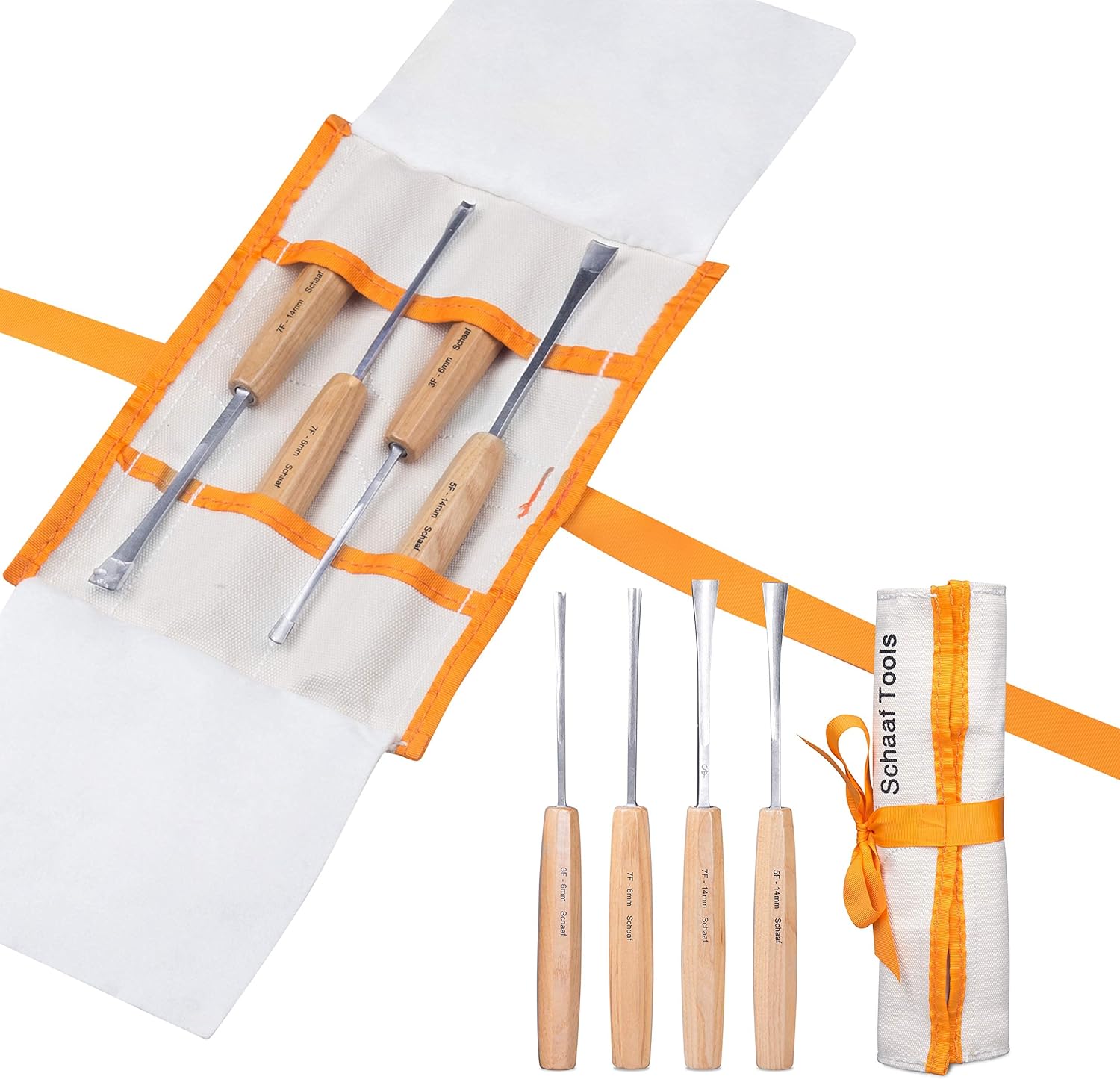 Schaaf Wood Carving Tools, 4pc Detail Chisel Set with Canvas Case | Fishtail Gouges to Reach into Spaces Other Chisels Can't | Sharp, Quality-Tested CR-V 60 Steel Blades Pack of 2