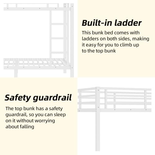 Twin XL Over Twin XL Bunk Bed, Metal Bunk Bed Frame Heavy Duty Bunk Beds Loft Bed Frame with Ladder and Guardrail Metal Slats No Box Spring Required for Adults Teens, Black