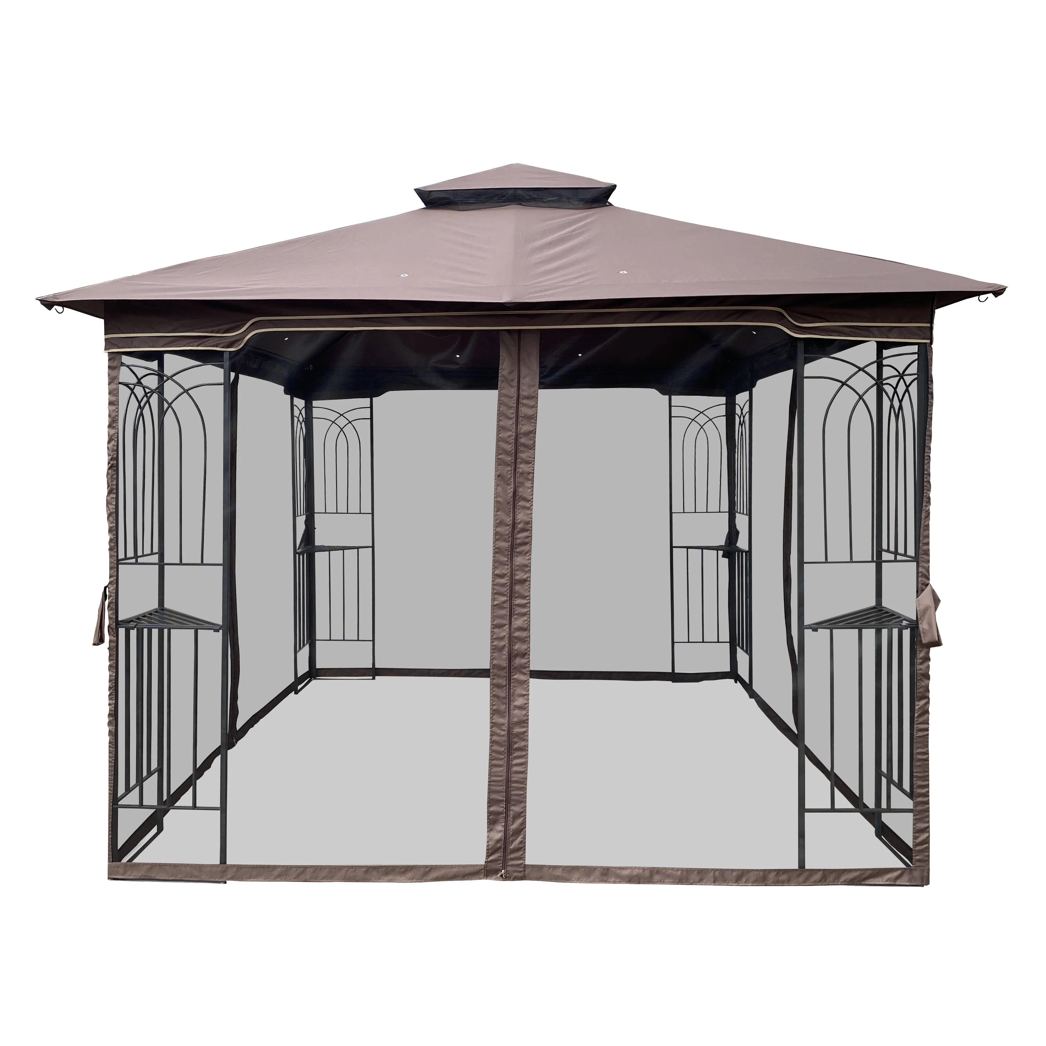Dcenta 10x10 Outdoor Patio Gazebo Canopy Tent With Ventilated Double Roof And Mosquito net(Detachable Mesh Screen On All Sides),Suitable for Lawn, Garden, Backyard and Deck,Brown