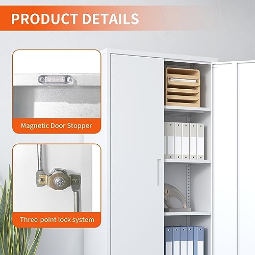 Metal Storage Cabinet with Wheels, Lockable Garage Cabinet with Doors and Shelves, Rolling Tool Storage, Assembly Required, Black