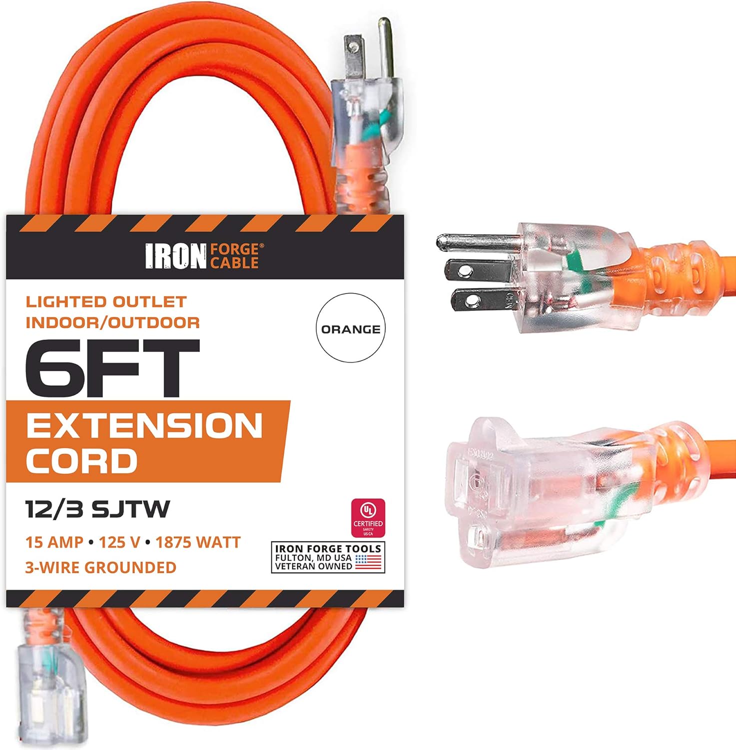100 Ft Lighted Outdoor Extension Cord - 12/3 SJTW Heavy Duty Yellow Extension Cable with 3 Prong Grounded Plug for Safety - Great for Garden & Major Appliances