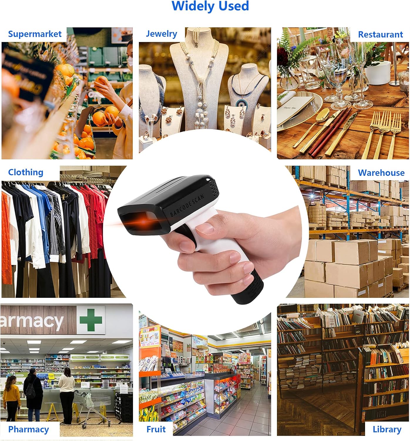 CHITENG Barcode Scanner Wireless, 1D/2D QR Code Scanner for PC, Handheld Bar Code Scanner with Vibration Alert, Plug & Play, USB Scanner Barcode for Warehouse, Supermarket, Store - White