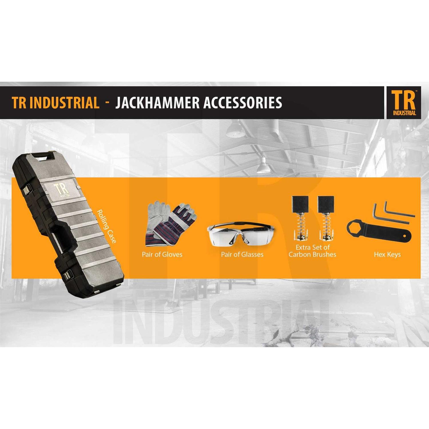 TR Industrial 11 Amp 31 lbs. Demolition Jack Hammer with Point, Flat and Spade Chisels - Shop Hardware Tools Online Store
