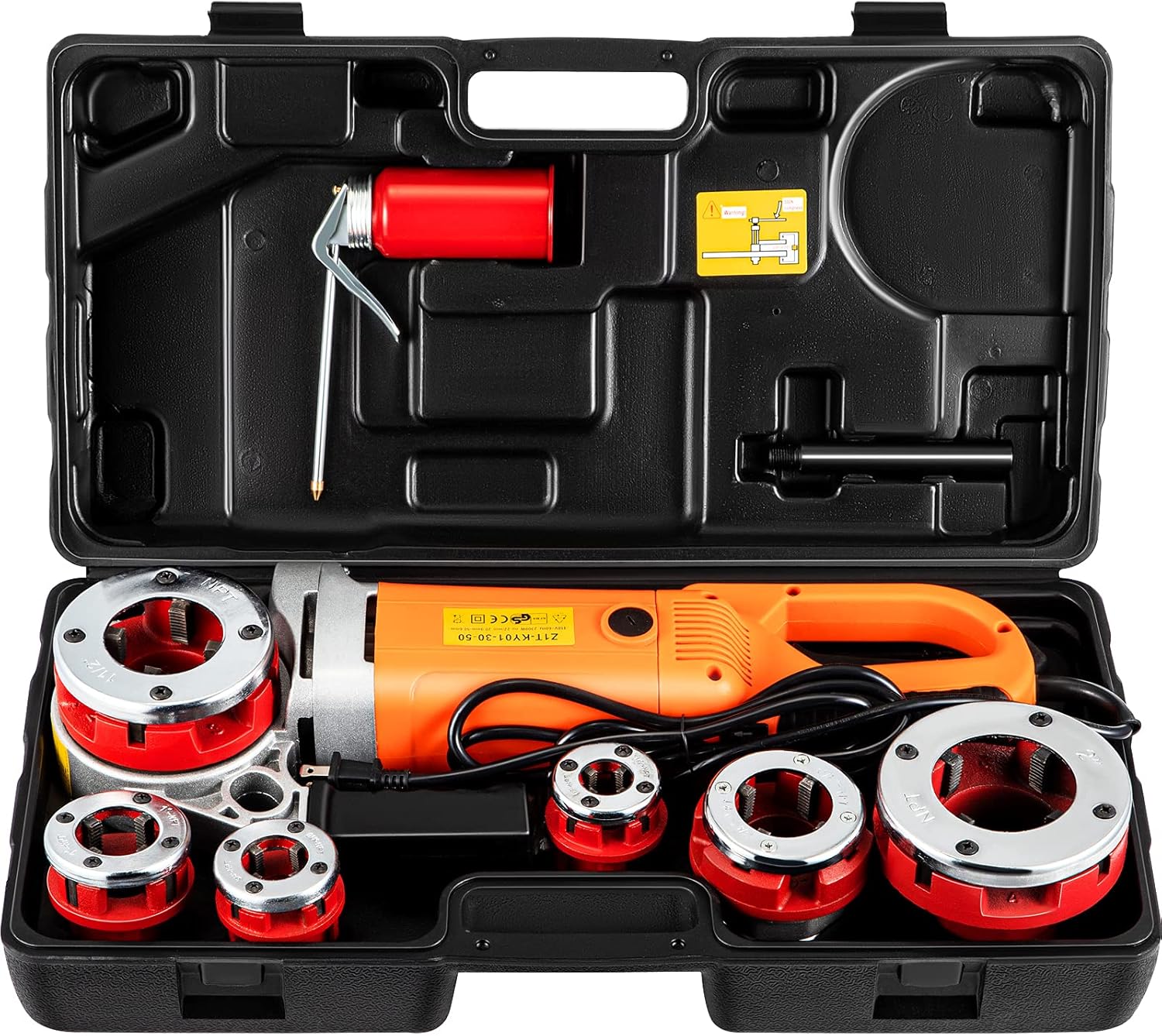 VEVOR Electric Pipe Threader, 2300W Pipe Threading Machine, Heavy-Duty Hand-Held Power Drive Kit, 110V Pipe Threader Machine Copper Motor, Portable Pipe Threader with 6 Dies 1/2"-2" and Carrying Case
