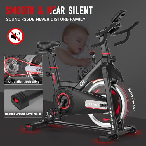 Exercise Bike, CHAOKE Stationary Bikes for Home with 330lbs Weight Capacity, Indoor Cycling Bike with Comfortable Seat Cushion, Silent Belt Drive, LCD Monitor for Home Gym Cardio Workout Training