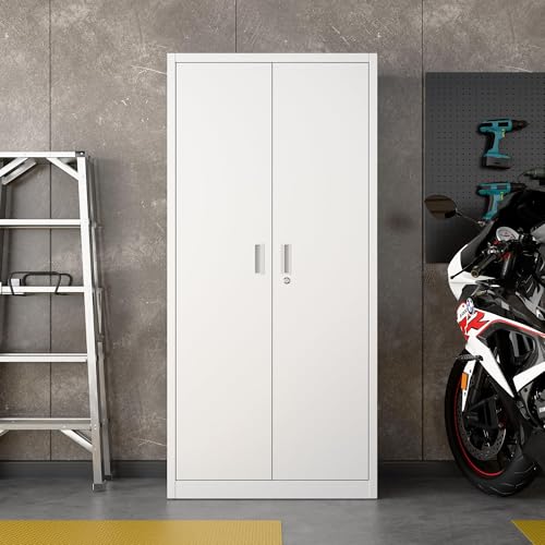 Aobabo Garage Storage Cabinet with Wheels,72" H Metal Storage Cabinet with 2 Doors and 4 Adjustable Shelves for Garage Home, Black,Required-Assembly