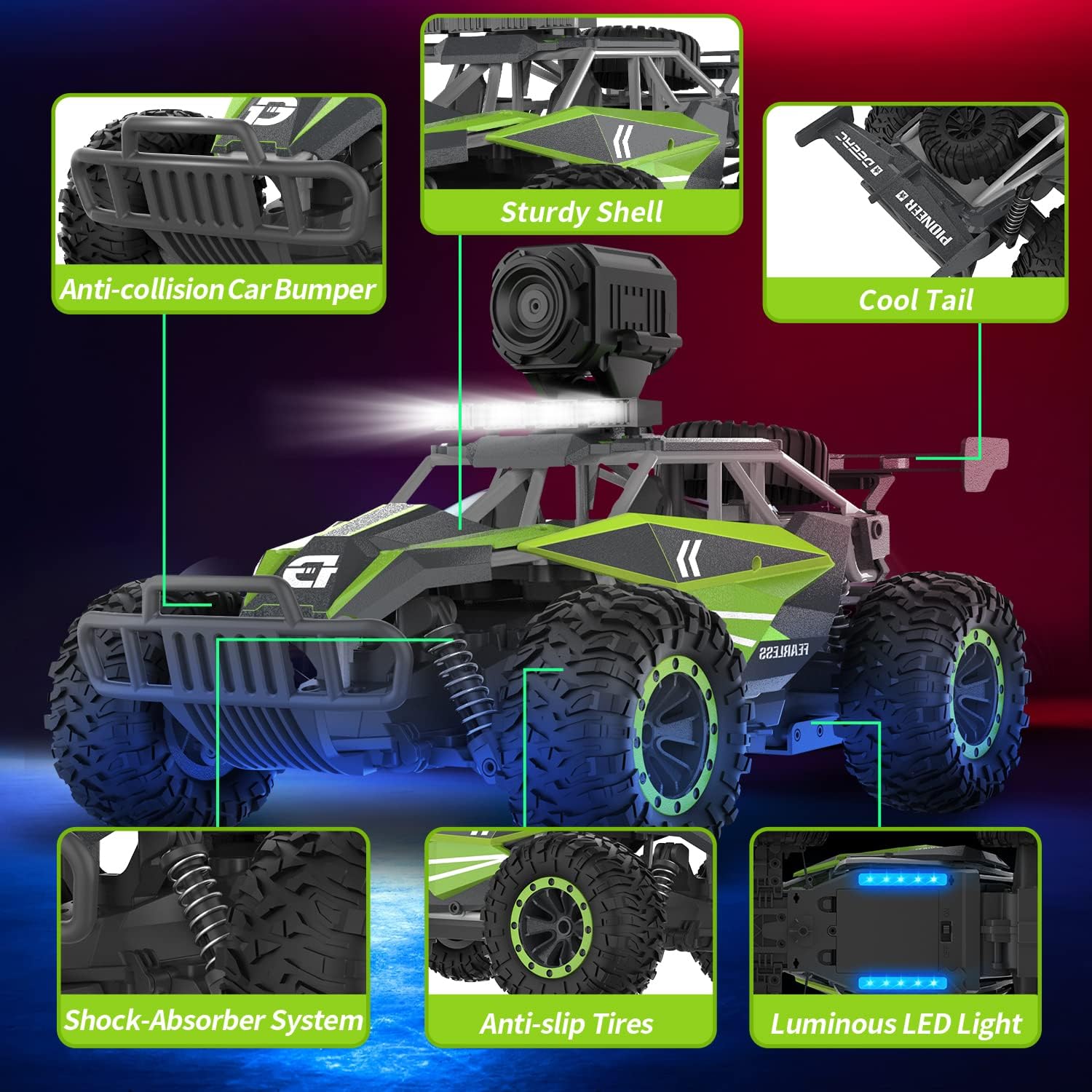 DEERC RC Cars DE36W Remote Control Car with 720P HD FPV Camera, 1/16 Scale Off-Road Remote Control Truck, High Speed Monster Trucks for Kids Adults 2 Batteries for 60 Min Play, Gift for Boys and Girls