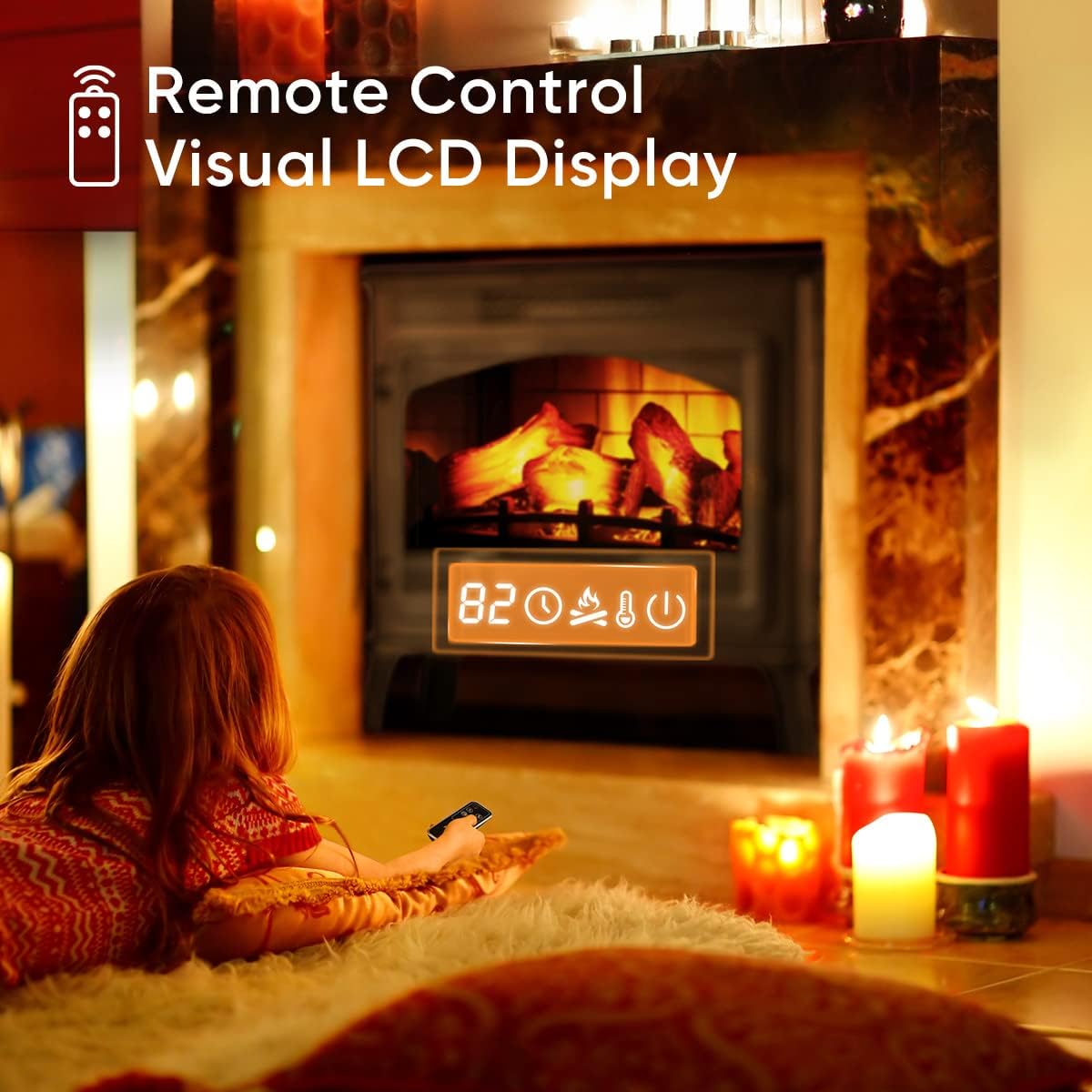 HEAO 3D Infrared Electric Fireplace Stove 24" with Visible Control Panel and Remote, Freestanding Fireplace Heater, ETL Certified, Overheating Safety Protection, for Home Office RV, 1500W(Bronze)