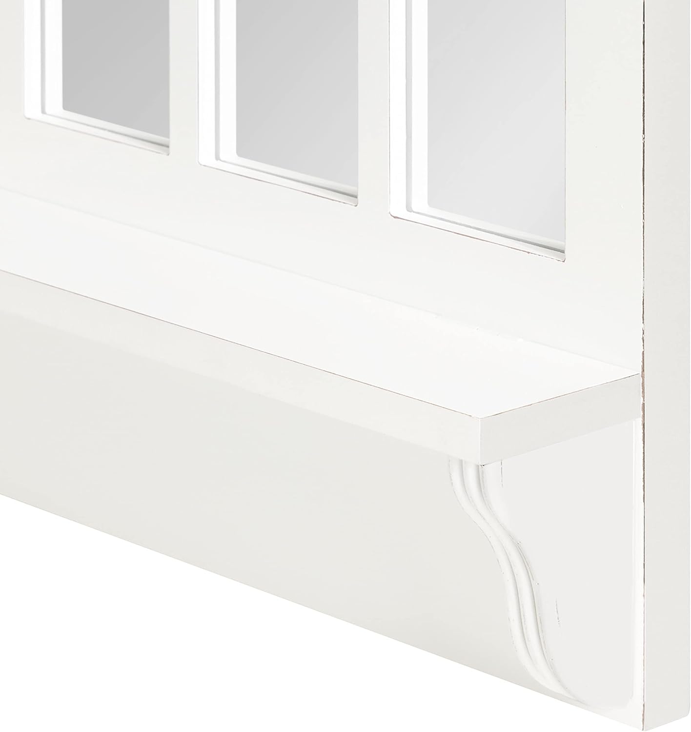 Kate and Laurel Wallhaus Traditional Arched Mirror with Shelf, 21 x 36, White, Coastal Decorative Wooden Window Mirror with Display Shelf for Use as Entryway Mirror Decor