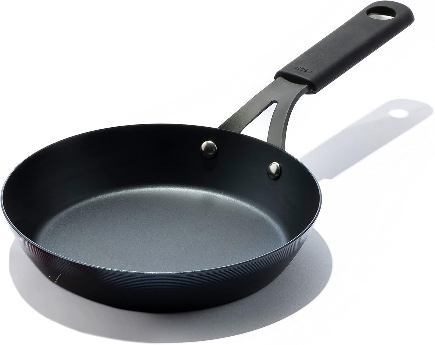 OXO Obsidian Pre-Seasoned Carbon Steel Induction Safe 12 Outdoor Frying Pan/Skillet with Silicone Sleeve, Black