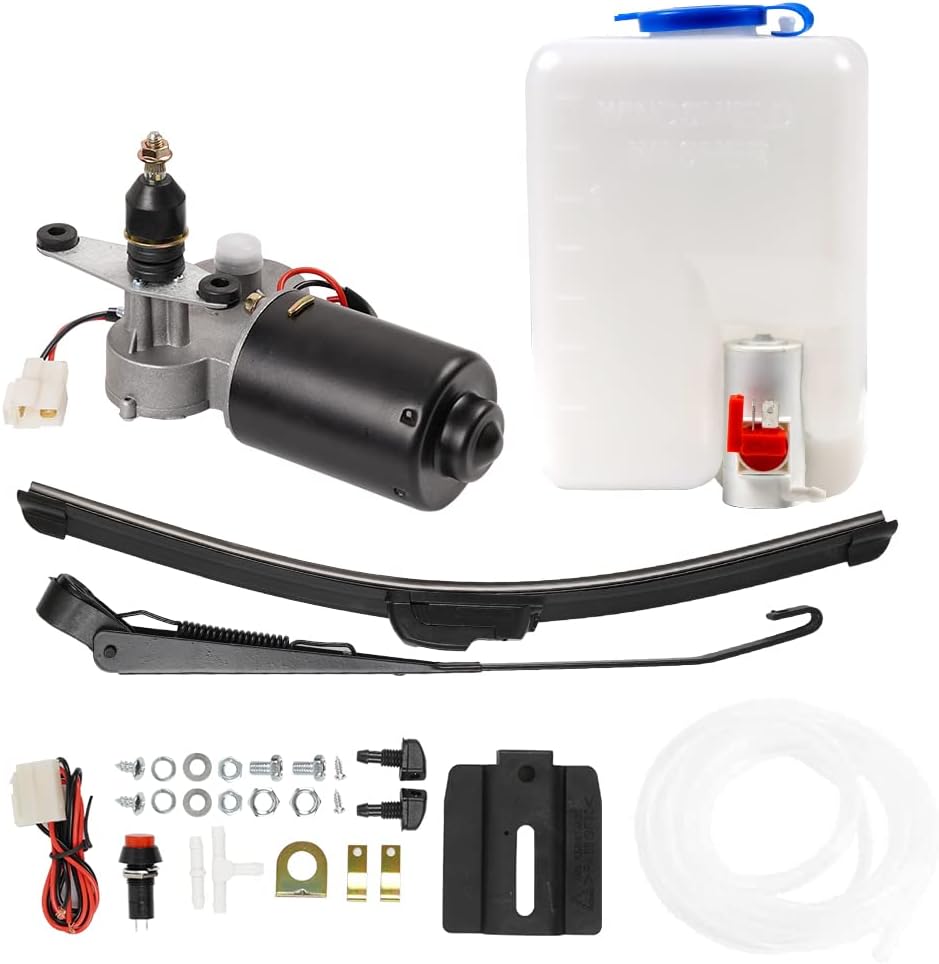 UTV Electric Windshield Wiper Kit,12V Electric Motor Universal Windshield Wiper Kit with Windshield Washer Pump Kit,Motor Universal UTV Windshield Wiper Kit,ATV Wiper kit Pack of 2