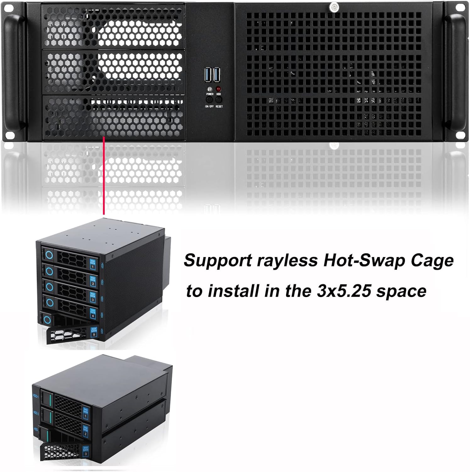 RackChoice 3u Rackmount Server Chassis ATX/MATX with 3x5.25 Support PS2 PSU w/Side 80mm Fan, dust Filter Bracket infront Easy maintenace